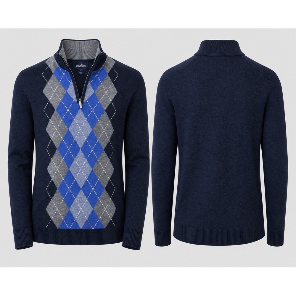 NEIMAN MARCUS Men  LRG  Merino wool Blend 1/4 ZIP  Sweater Pullover  NWT FLAW